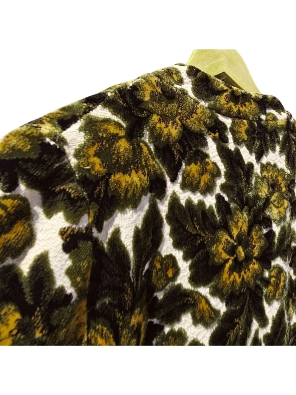60s Cut Velvet Swing Car Coat Floral Plus Size Satin Lined XL/1X Volup Vintage - Picture 13 of 15